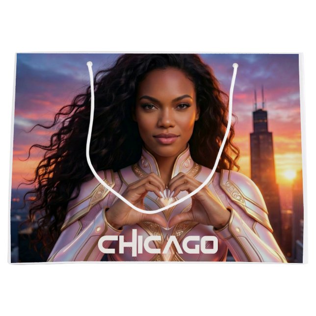 SACOLA PARA PRESENTES GRANDE CHICAGO - SUPERHERO (Frente)