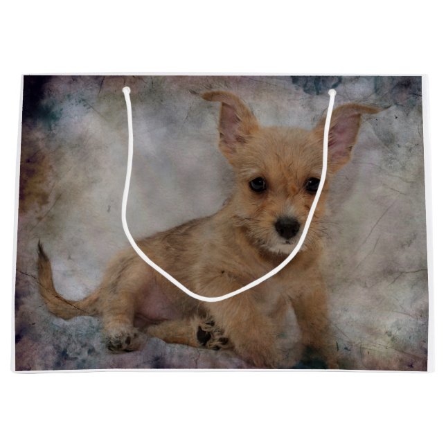 Sacola Para Presentes Grande Chihuahua/Yorkie Puppy (Frente)