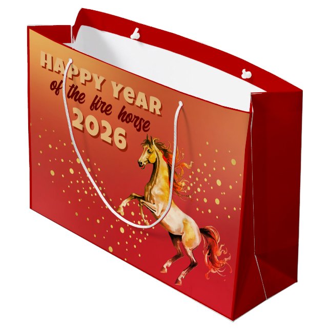 Sacola Para Presentes Grande Chinese Happy Year of the Fire Horse 2026  (Verso inclinado)