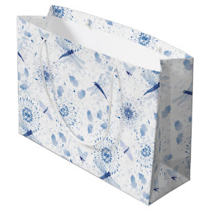 Sacola Para Presentes Grande Chinoiserie Azul Floral Libélula