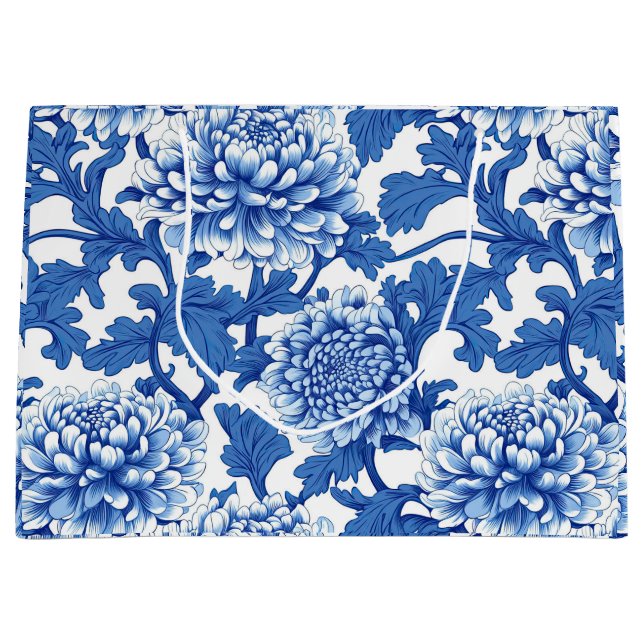 Sacola Para Presentes Grande Chinoiserie Floral Azul e Branca (Frente)