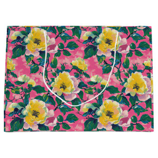 Sacola Para Presentes Grande Chinoiserie Floral pintada a rosa