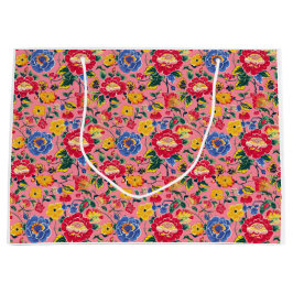 Sacola Para Presentes Grande Chinoiserie Floral Rosa Brilhante