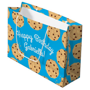 Sacola Para Presentes Grande Chip Cookies primeiro aniversario Festa Azul