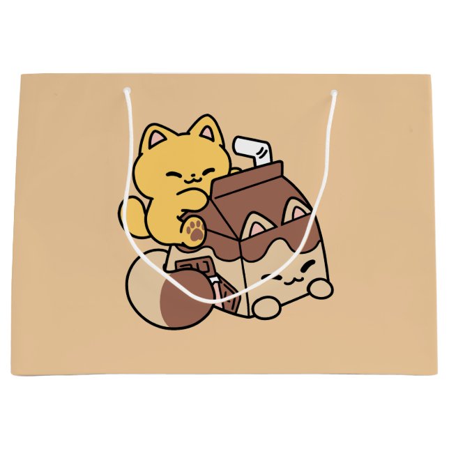 Sacola Para Presentes Grande Chocolate Milk Sipping on Bliss – Kawaii Cat Food  (Frente)
