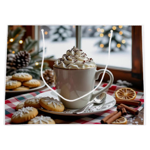 Sacola Para Presentes Grande Chocolate Quente e Biscoitos de Açúcar Natal Festi