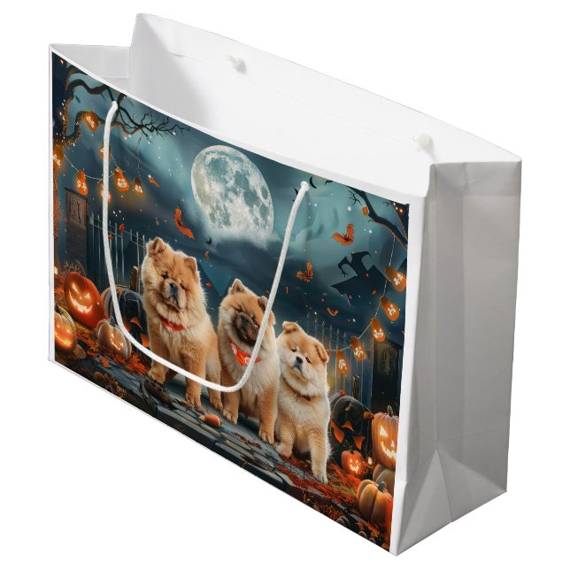 Sacola Para Presentes Grande Chow Chow Halloween Spooky (Frente inclinada)