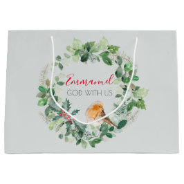 Sacola Para Presentes Grande Christian Elegant Watercolor Wreath de Natal