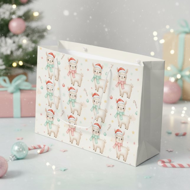 Sacola Para Presentes Grande Christmas Alpaca Gift Bag  Cute Holiday Llama  (Christmas Alpaca Gift Bag Cute Holiday Llama)