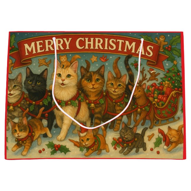 Sacola Para Presentes Grande "Christmas Cats" Gift Bag (Frente)