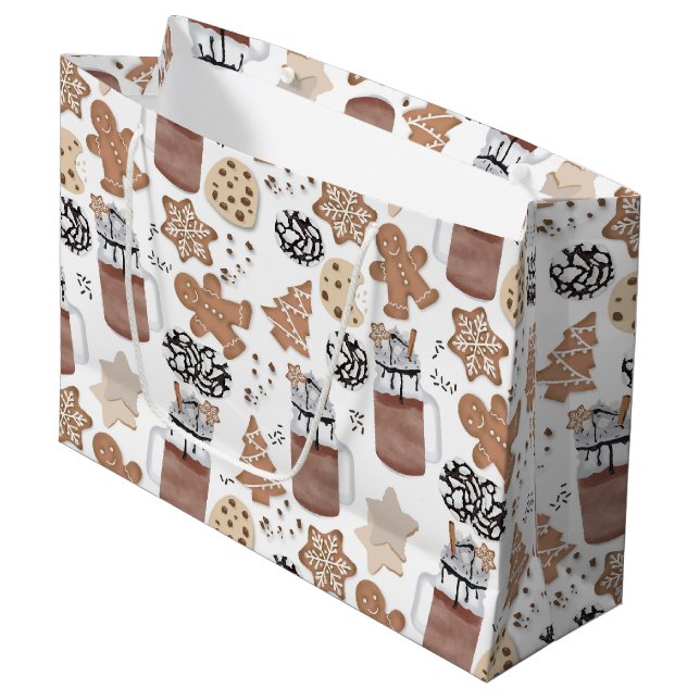 Sacola Para Presentes Grande Christmas Cookies and Hot Cocoa Holiday Baking (Frente inclinada)