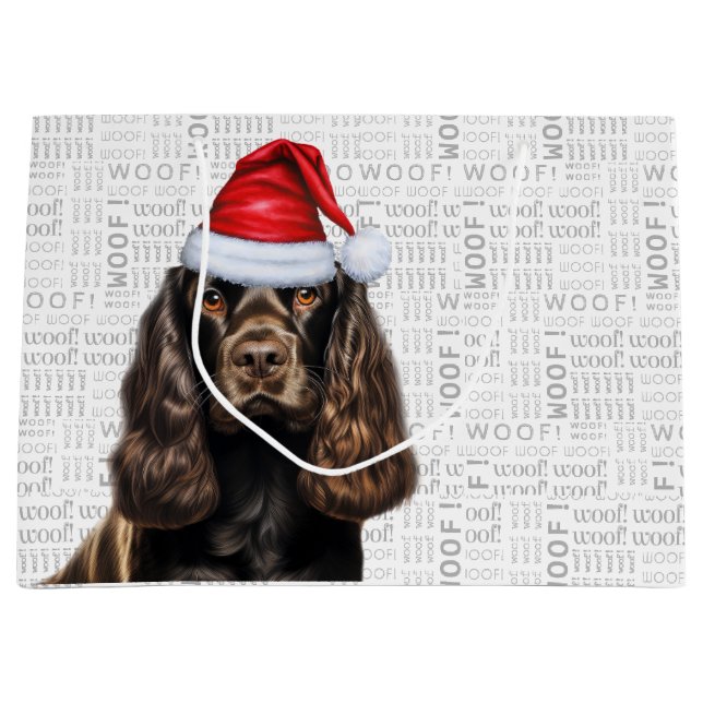 Sacola Para Presentes Grande Christmas Dog Chocolate Cocker Spaniel Holiday (Frente)