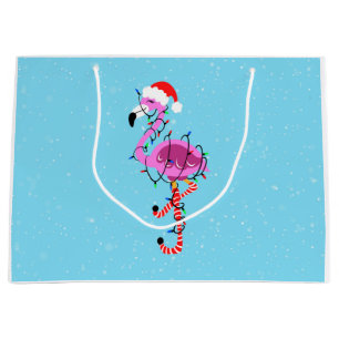 Sacola Para Presentes Grande Christmas Flamingo