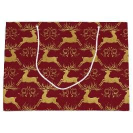 Sacola Para Presentes Grande Christmas Gilded Leather Reindeer Red