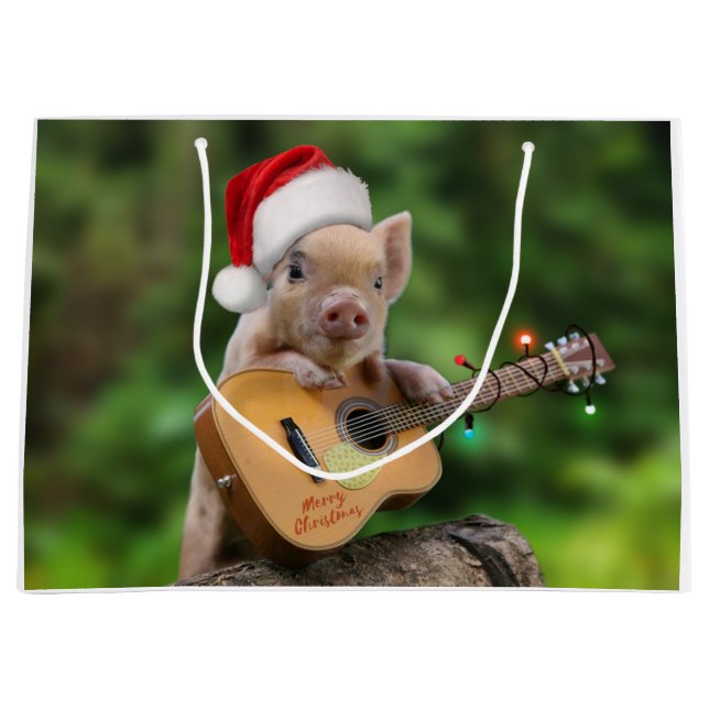 Sacola Para Presentes Grande Christmas guitar pig (Frente)