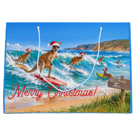 Sacola Para Presentes Grande Christmas Kangaroo Surfing Bells Beach
