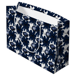 Sacola Para Presentes Grande Christmas Navy Bow Velvet Pattern