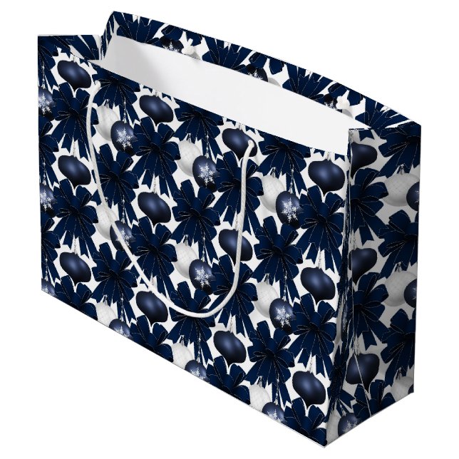Sacola Para Presentes Grande Christmas Navy Bow Velvet Pattern (Verso inclinado)