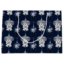 Sacola Para Presentes Grande Christmas Navy Bow Velvet Pattern