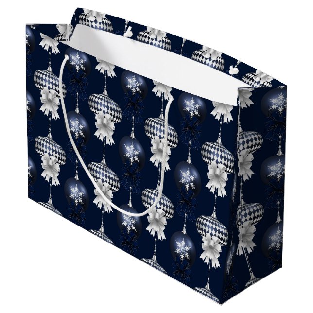 Sacola Para Presentes Grande Christmas Navy Bow Velvet Pattern (Verso inclinado)