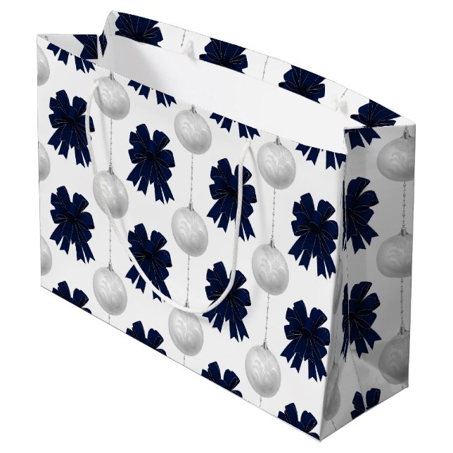 Sacola Para Presentes Grande Christmas Navy Bow Velvet Pattern (Verso inclinado)