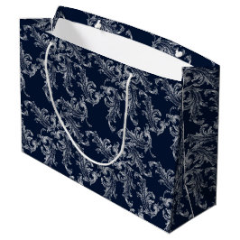 Sacola Para Presentes Grande Christmas Navy Bow Velvet Pattern