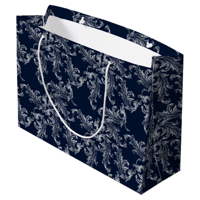 Sacola Para Presentes Grande Christmas Navy Bow Velvet Pattern (Verso inclinado)