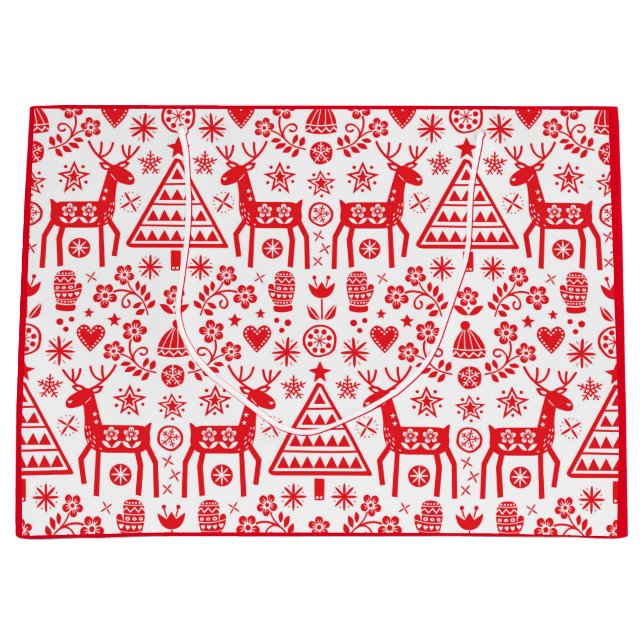 SACOLA PARA PRESENTES GRANDE CHRISTMAS NORUEGUÊS PATTERE GIFT BAG (Frente)