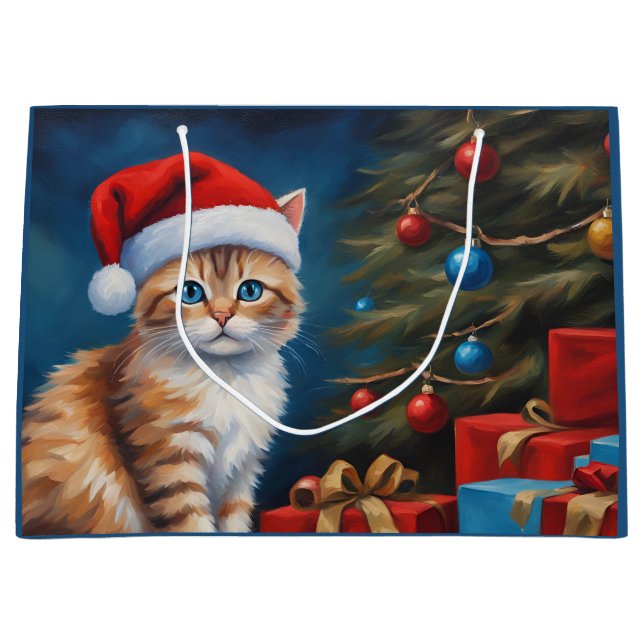 Sacola Para Presentes Grande Christmas Orange Tabby Kitten (Frente)