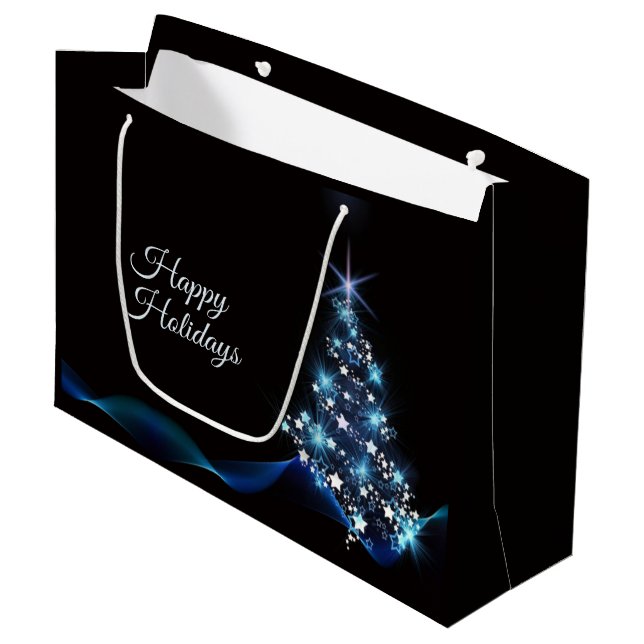 Sacola Para Presentes Grande Christmas Party Blue Tree Shiny Black Elegant (Frente inclinada)