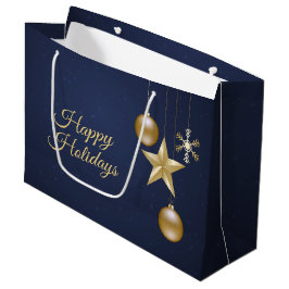 Sacola Para Presentes Grande Christmas Party Golden Ornament Navy Blue Elegant