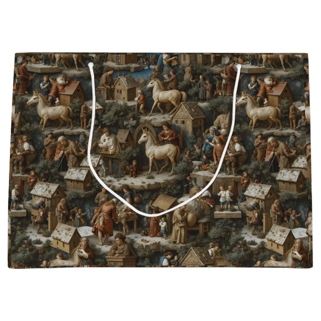 Sacola Para Presentes Grande Christmas Pattern  Vintage Art (Frente)