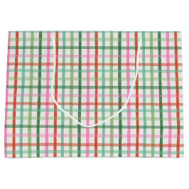 Sacola Para Presentes Grande Christmas Plaid - Green & Pink