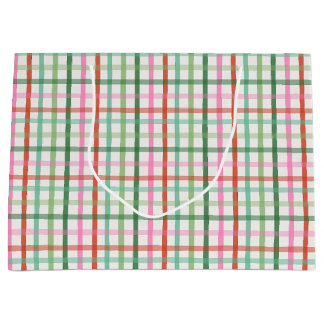 Sacola Para Presentes Grande Christmas Plaid - Green & Pink
