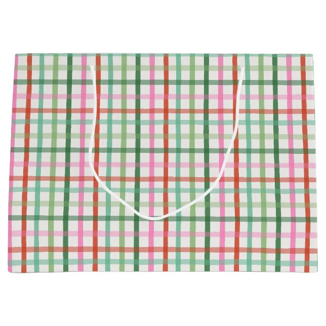 Sacola Para Presentes Grande Christmas Plaid - Green & Pink (Frente)