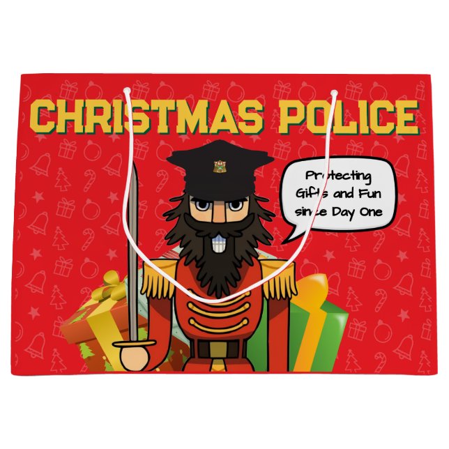 Sacola Para Presentes Grande Christmas Police Gift Bag – Funny Holiday Desig (Frente)