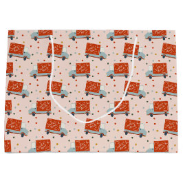 Sacola Para Presentes Grande Christmas Santa's Mail Truck Illustration Gift Bag