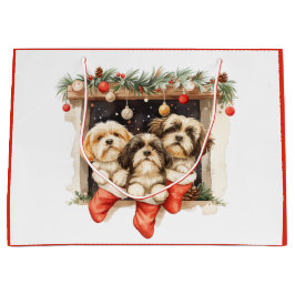 Sacola Para Presentes Grande Christmas Shih Tzu Dogs