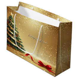 Sacola Para Presentes Grande Christmas Tree Ribbons Holiday Gift Bag