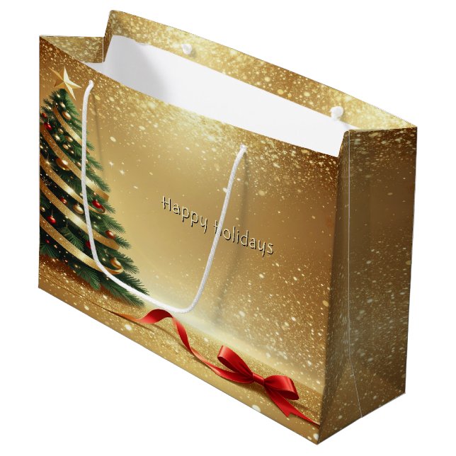 Sacola Para Presentes Grande Christmas Tree Ribbons Holiday Gift Bag (Frente inclinada)