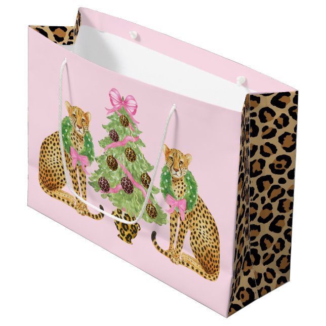 Sacola Para Presentes Grande Christmas Wreath Leopard  (Frente inclinada)