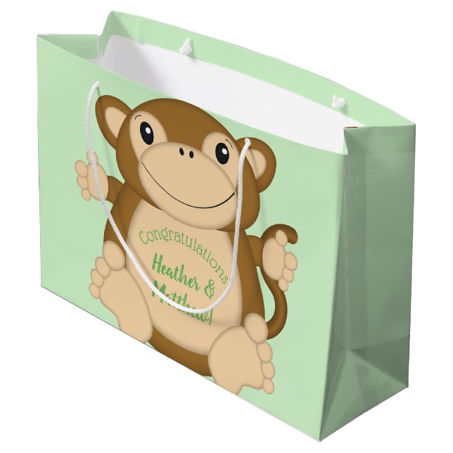 Sacola Para Presentes Grande Chuva de Bebê Macaco Verde (Verso inclinado)