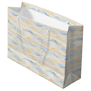 Sacola Para Presentes Grande Chuva de Bebê Ondas Azuis Pêssego Creme