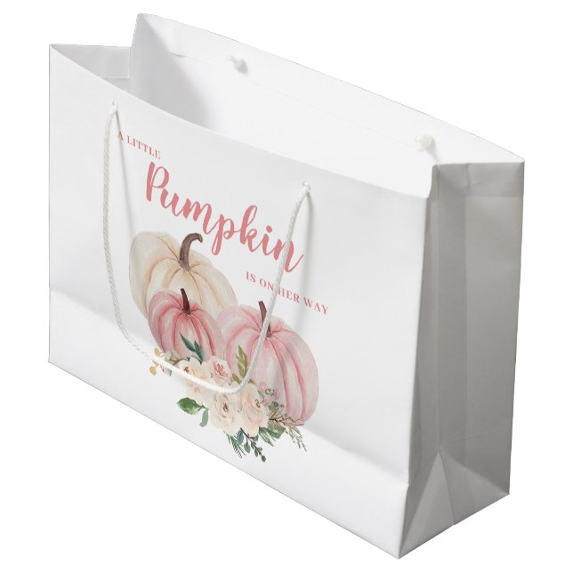 Sacola Para Presentes Grande Chuva de Bebê Pequena Abóbora Rosa (Frente inclinada)
