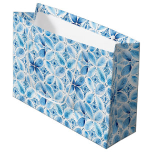 Sacola Para Presentes Grande Chuva de Noiva Floral em Batique Azul Branco
