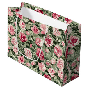 Sacola Para Presentes Grande Chuva de Noiva Floral Rosas Rosa Vermelho Verde