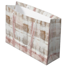 Sacola Para Presentes Grande Chuva de Noiva Listras Abstratas Marrom Creme Rosa