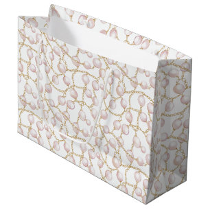 Sacola Para Presentes Grande Chuva de Noiva Pérolas Glam Rosa Dourado