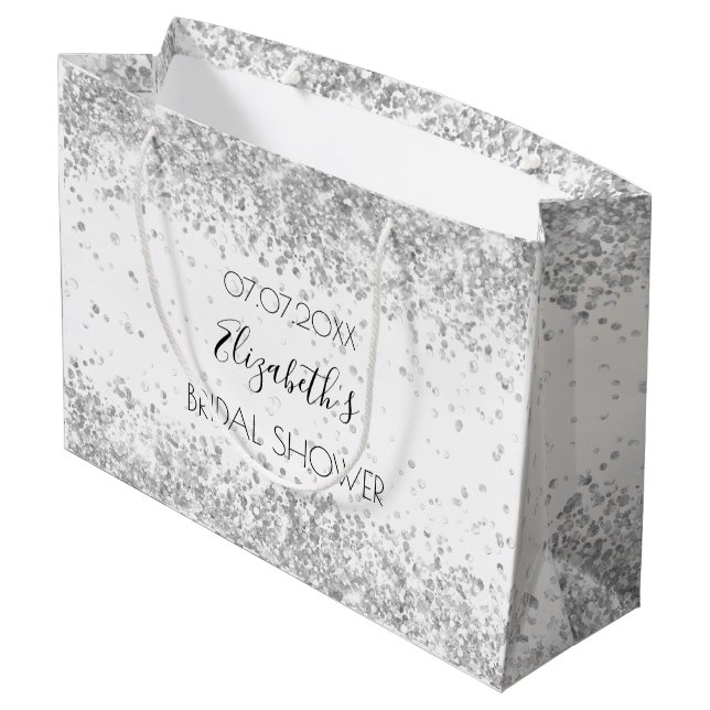 Sacola Para Presentes Grande Chuva de presentes de noiva com brilho branco prat (Verso inclinado)