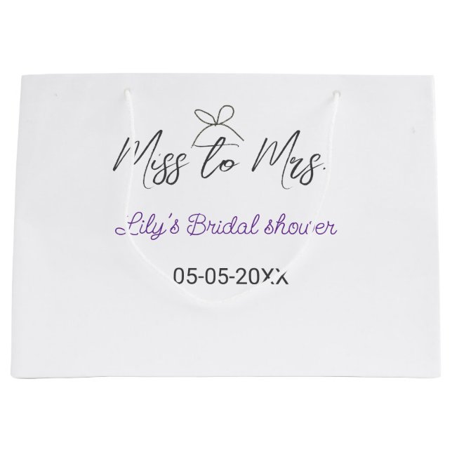 Sacola Para Presentes Grande Chuveiro de noiva de Senhorita para Sra adicionar  (Frente)